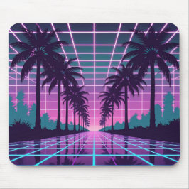 Vaporwave 80sネオングリッド合成波アートポスター マウスパッド