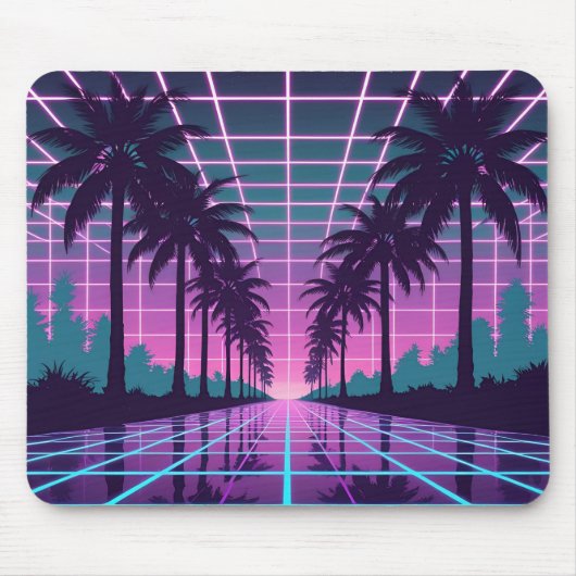 Vaporwave 80sネオングリッド合成波アートポスター マウスパッド (正面)