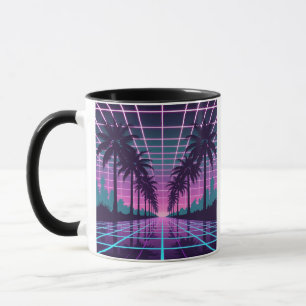 Vaporwave 80sネオングリッド合成波アートポスター マグカップ