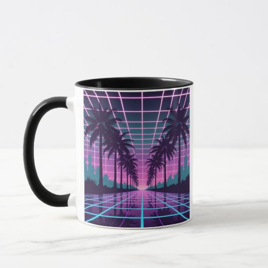 Vaporwave 80sネオングリッド合成波アートポスター マグカップ (左)