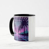 Vaporwave 80sネオングリッド合成波アートポスター マグカップ (正面左)