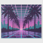 Vaporwave 80sネオングリッド合成波アートポスター ラッピングペーパー (フラット)
