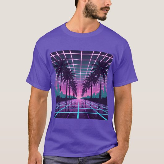 Vaporwave 80sネオングリッド合成波アートポスター tシャツ (正面)