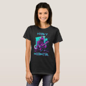 Vaporwave 80s Cat's Guitar 遊 Cyberpunk Meowtal Tシャツ (正面フル)