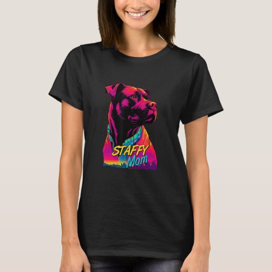 Vaporwave American Staffordshire Terrier Mom Futur Tシャツ (正面)