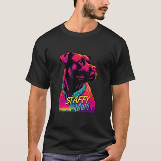 Vaporwave American Staffordshire Terrier Mom Futur Tシャツ (正面)