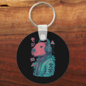 Vaporwave Capybara 日本の Art Animeマンガ浮世絵 キーホルダー (正面)