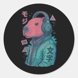 Vaporwave Capybara 日本の Art Animeマンガ浮世絵 ラウンドシール