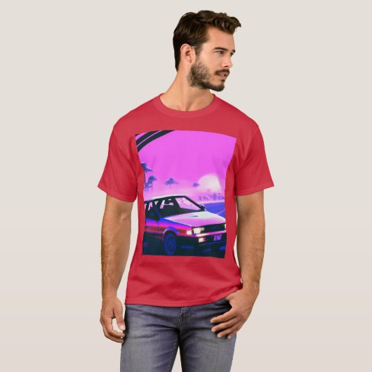 Vaporwave Car Synthwave Sunset girl retro funny Tシャツ (正面フル)