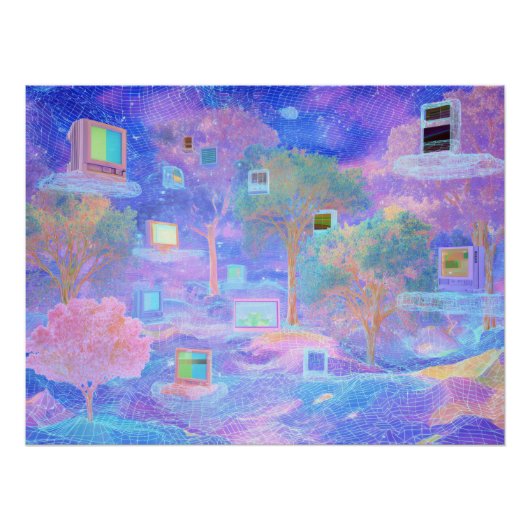 Vaporwave Cloudscape with Floating Windows ポスター (正面)