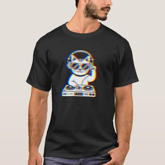Vaporwave DJ Cat Kitten Music Rave EDM Music Conce Tシャツ (正面)