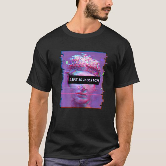 Vaporwave Eutiqueデイビッド像の生命はグリッチ Tシャツ (正面)