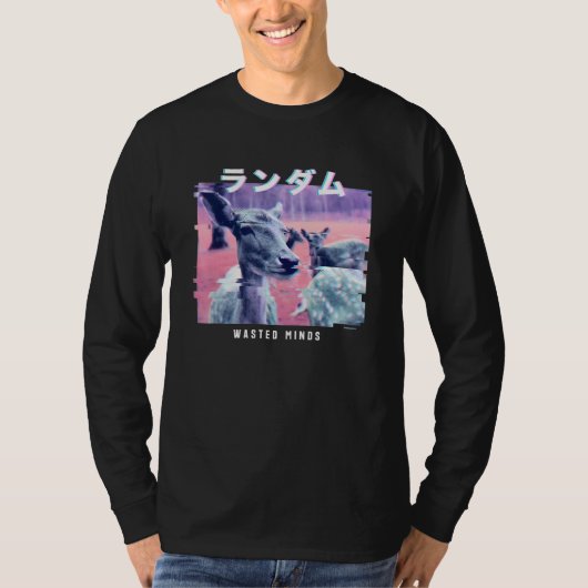 Vaporwave Eutitic Glitch 80sレトロ鹿 Tシャツ (正面)