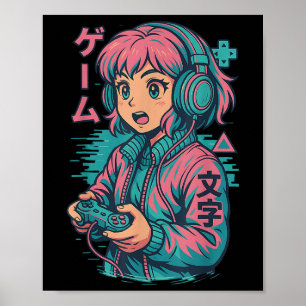 Vaporwave Gamer Girl 日本のArt Animeマンガグラフ ポスター