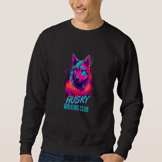 Vaporwave Husky Walking Club Retro 80s Inspired Do スウェットシャツ (正面)