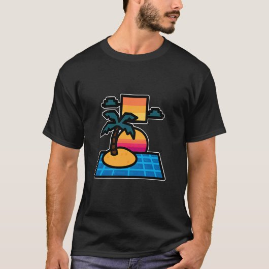 Vaporwave Island Retro Sunset Tシャツ (正面)