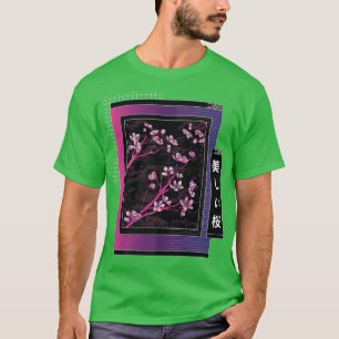 Vaporwave Japanスタイル日本のさくらんぼ咲 Tシャツ