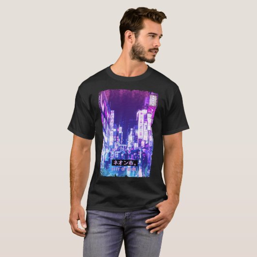 Vaporwave Japan通りファッション東京シティラッシュ Tシャツ (正面フル)