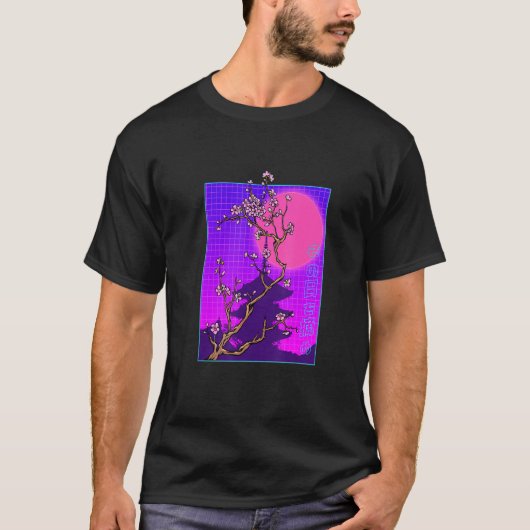 Vaporwave Japanese Cherry Blossom Japan Sakura Flo Tシャツ (正面)
