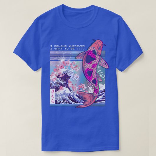 Vaporwave Japanese Koi Sakura Cherry Blossom Nishi Tシャツ (デザイン正面)