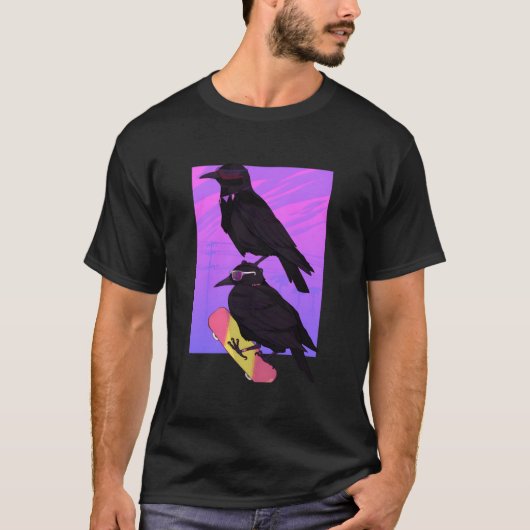 Vaporwave Japanese Raven Black Crow Skater Tシャツ (正面)