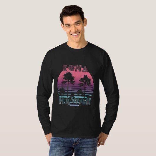 Vaporwave Kona Hawaii Sunset Sun Surf Throwback Re Tシャツ (正面フル)