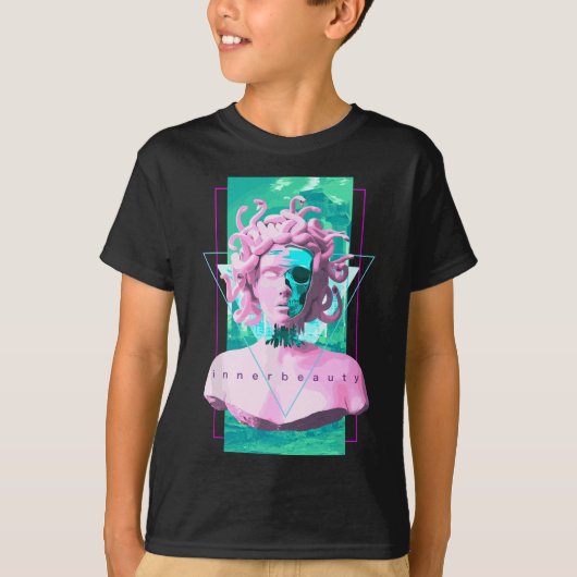 Vaporwave Medusaスカル美学R像 Tシャツ (正面)