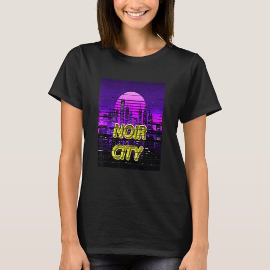 Vaporwave Noir City 80s Future City Gamer Science Tシャツ (正面)