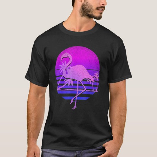 Vaporwave Palm Trees Pink Flamingo 80s Art Tropica Tシャツ (正面)