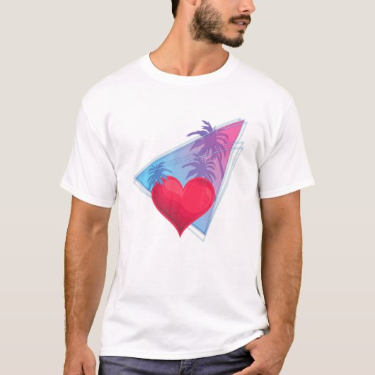 Vaporwave Palm Trees Tropical Heart Love Heart Tシャツ (正面)