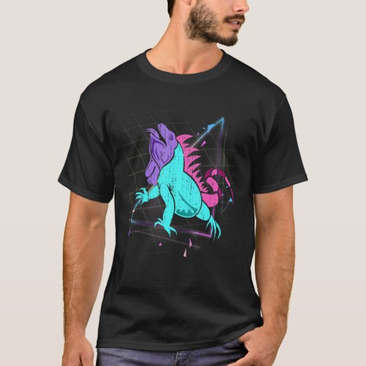 Vaporwave Pet Lizard Iguana爬虫類動物トロピカ Tシャツ (正面)