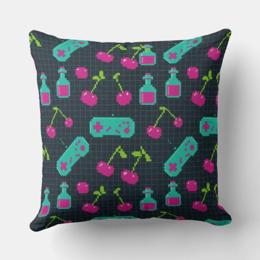 Vaporwave Retro Pixel Gaming Controller  クッション (裏面)