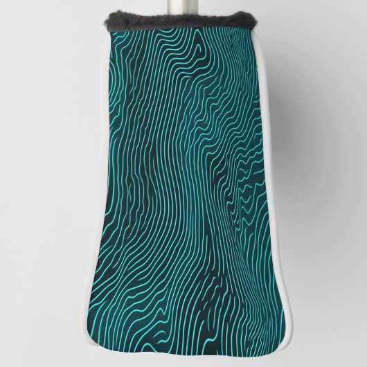 Vaporwave Ripplingティール（緑がかった色）とダークブルーラインパターン ゴルフヘッドカバー (回転90)