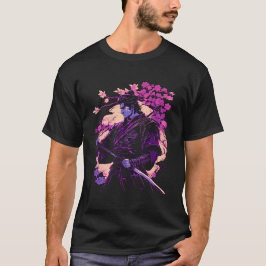 Vaporwave Samurai Cyberpunk日本のさくらんぼブルソ Tシャツ (正面)