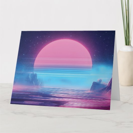 Vaporwave Sunset Landscape,レトロ – 未来的デザイン カード (正面)