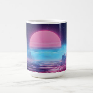 Vaporwave Sunset Landscape,レトロ – 未来的デザイン コーヒーマグカップ