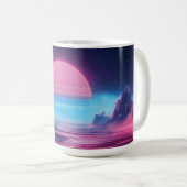 Vaporwave Sunset Landscape,レトロ – 未来的デザイン コーヒーマグカップ (正面右)