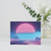 Vaporwave Sunset Landscape,レトロ – 未来的デザイン ポストカード (スタンド正面)