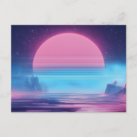Vaporwave Sunset Landscape,レトロ – 未来的デザイン ポストカード (正面)