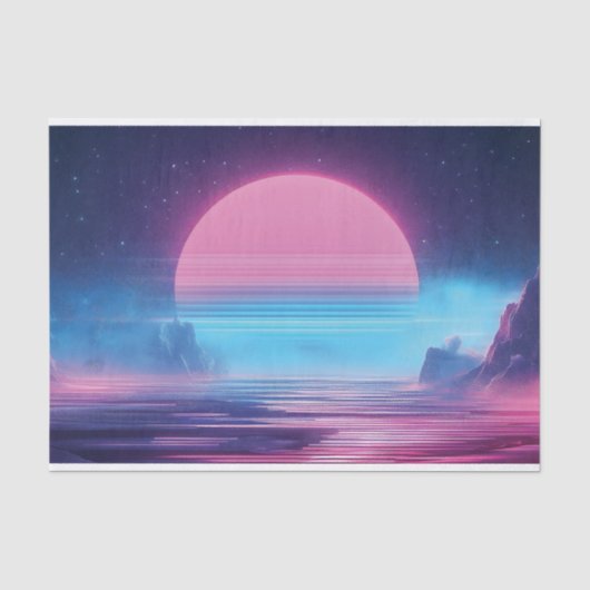 Vaporwave Sunset Landscape,レトロ – 未来的デザイン 薄葉紙 (正面)