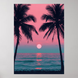 Vaporwave Sunset Palm Trees – Aesthetic Beach Wall ポスター
