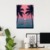 Vaporwave Sunset Palm Trees – Aesthetic Beach Wall ポスター (ホームオフィス)