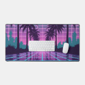 Vaporwave Sunset Palm Trees Neon Grid Desk Mat デスクマット (キーボード&マウス)