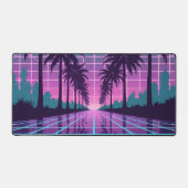 Vaporwave Sunset Palm Trees Neon Grid Desk Mat デスクマット (正面)