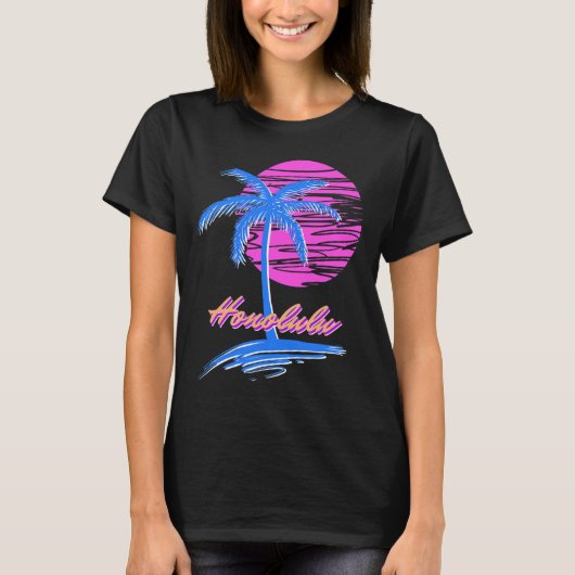 Vaporwave Synth Outun Sunset 80sビーチレトロホノ Tシャツ (正面)