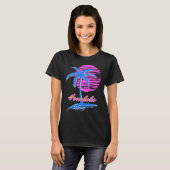 Vaporwave Synth Outun Sunset 80sビーチレトロホノ Tシャツ (正面フル)