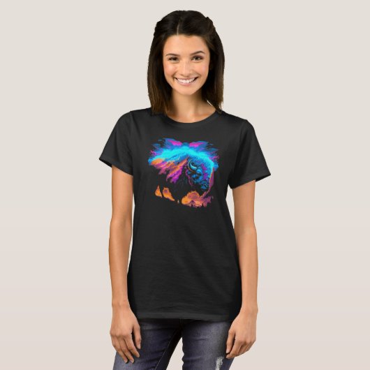 Vaporwave Synthwave Bison American Buffalo 80s Eig Tシャツ (正面フル)