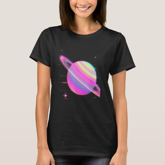Vaporwave Synthwave Glitch Saturn 80s 90s Y2K Aest Tシャツ (正面)