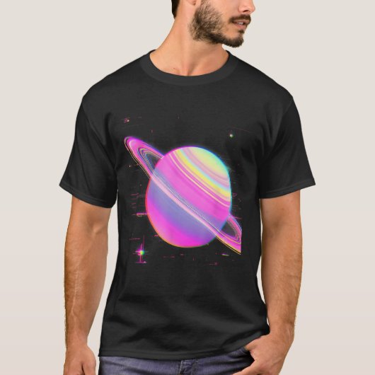 Vaporwave Synthwave Glitch Saturn 80s 90s Y2K Aest Tシャツ (正面)