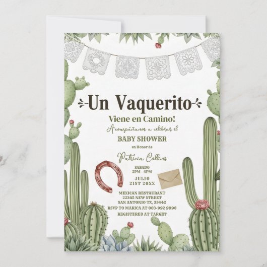 Vaquerito en Camino Spanish cowboy baby shower 招待状 (正面)